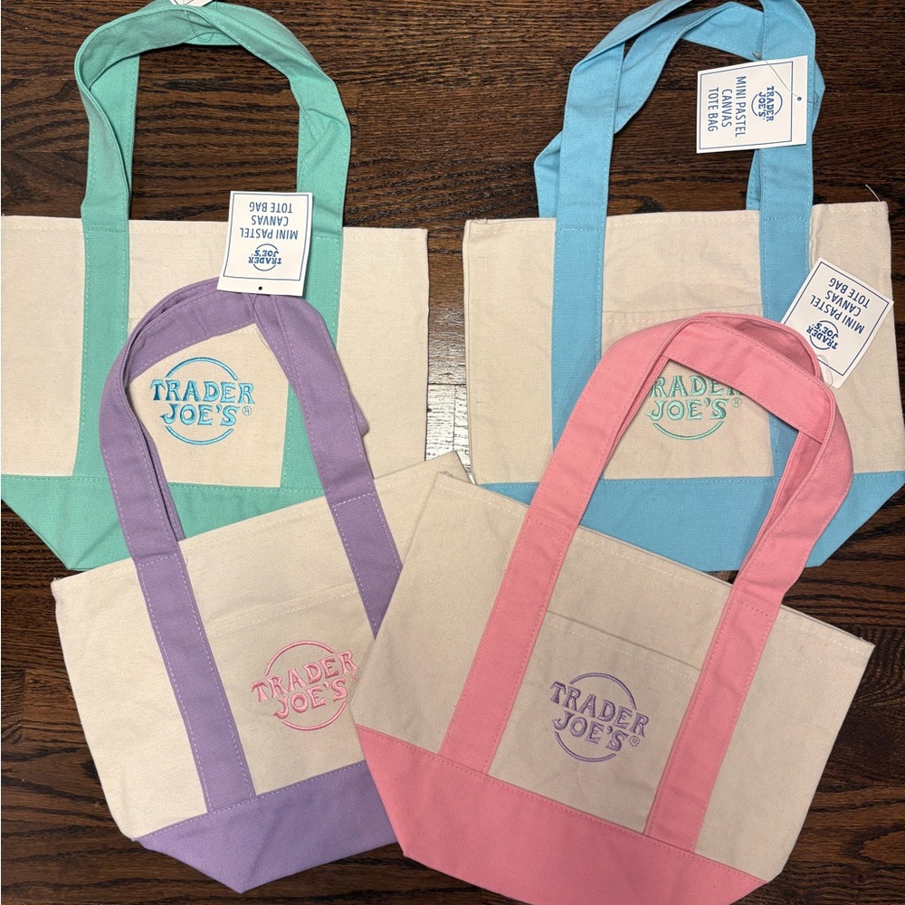 Trader Joe's Mini Canvas Tote Bag - Pink, Purple, Blue, Mint